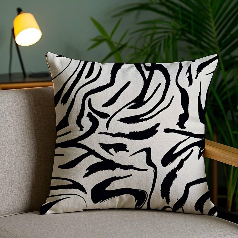 Black and White Striped Geometric Rectangle Pillow Case Anti-dustmite Pillowcase Invisible zipper silky short plush Sofa