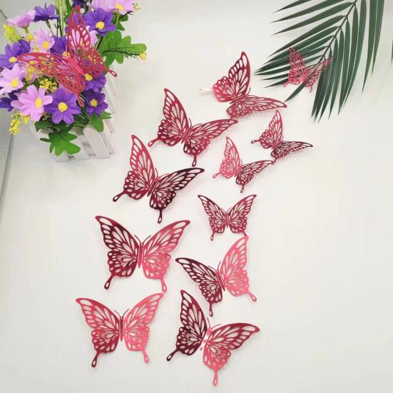 12Pcs/Set Wall Sticker 3D Hollow Butterfly Design Lightweight Easy Installation Home Decals Bedroom Living Room Birthday Party Decor