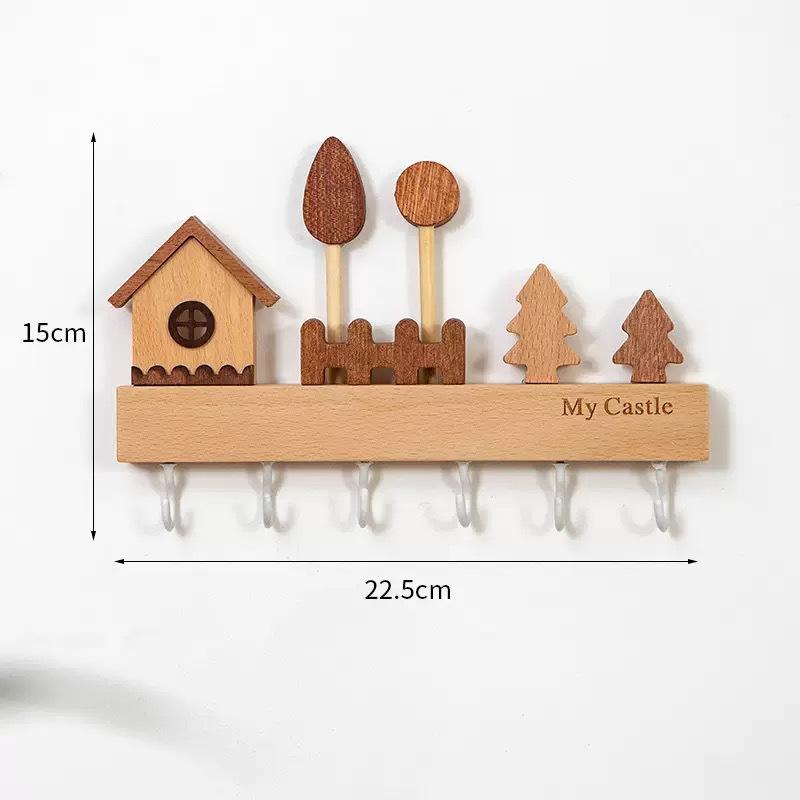 Nordic Style Solid Wood Key Hook Rack Punch Free Wall Mount Holds Keys Coats Towels for Bedroom Entryway Decor