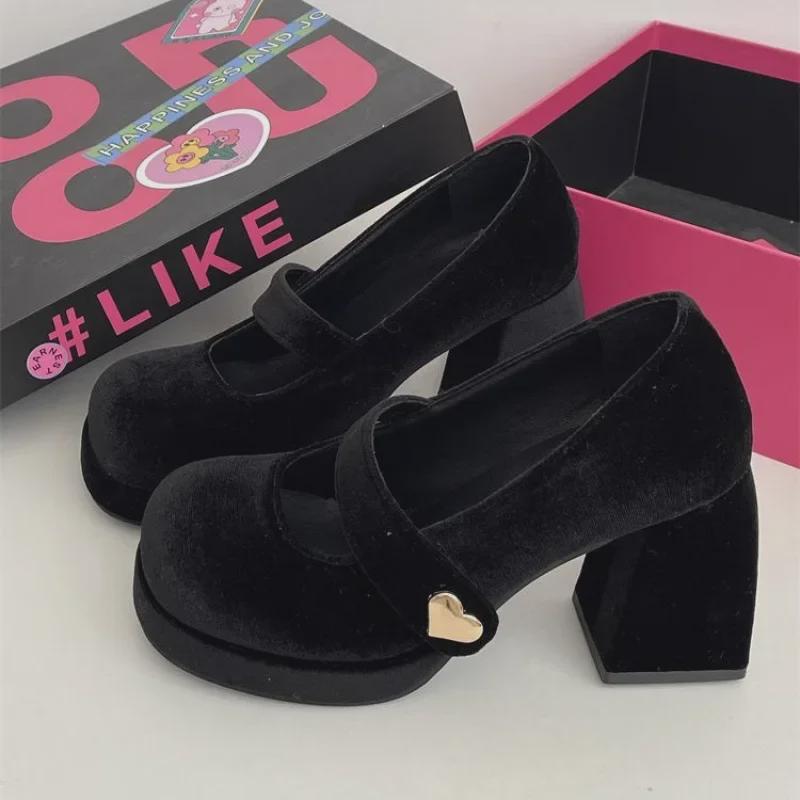 WD2025 Retro French-Style Thick-Heeled Mary Jane Leather Shoes for Women