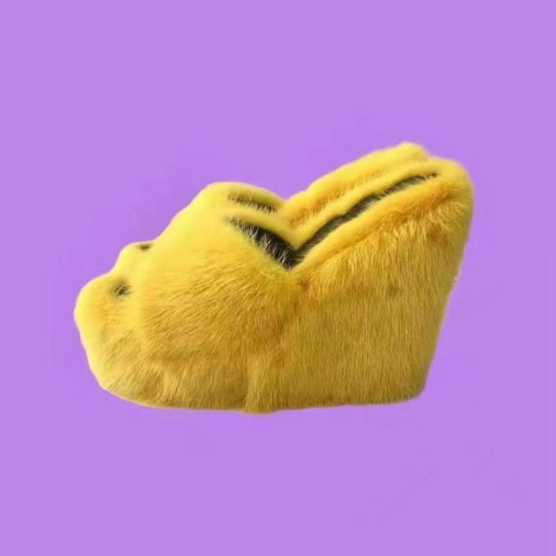 Women Casual Plush Wedge Slippers Fashion Sexy Platform Furry Slides Ladies Slippers Footwear