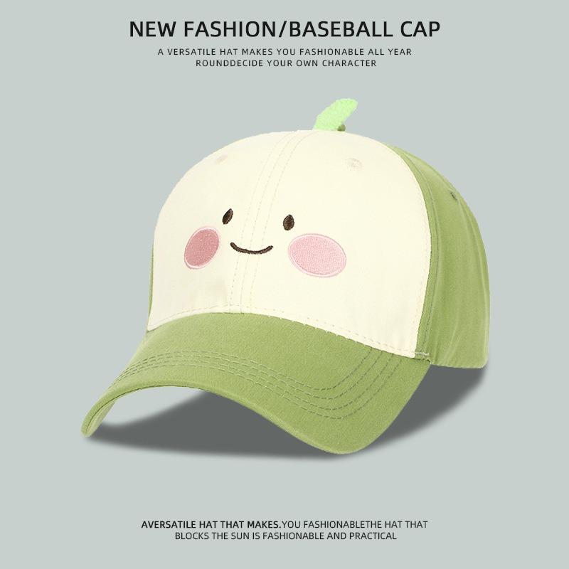 Sweet and cute cartoon embroidered dopamine baseball cap children wide brim deep top big head circumference sunshade sun protection cap