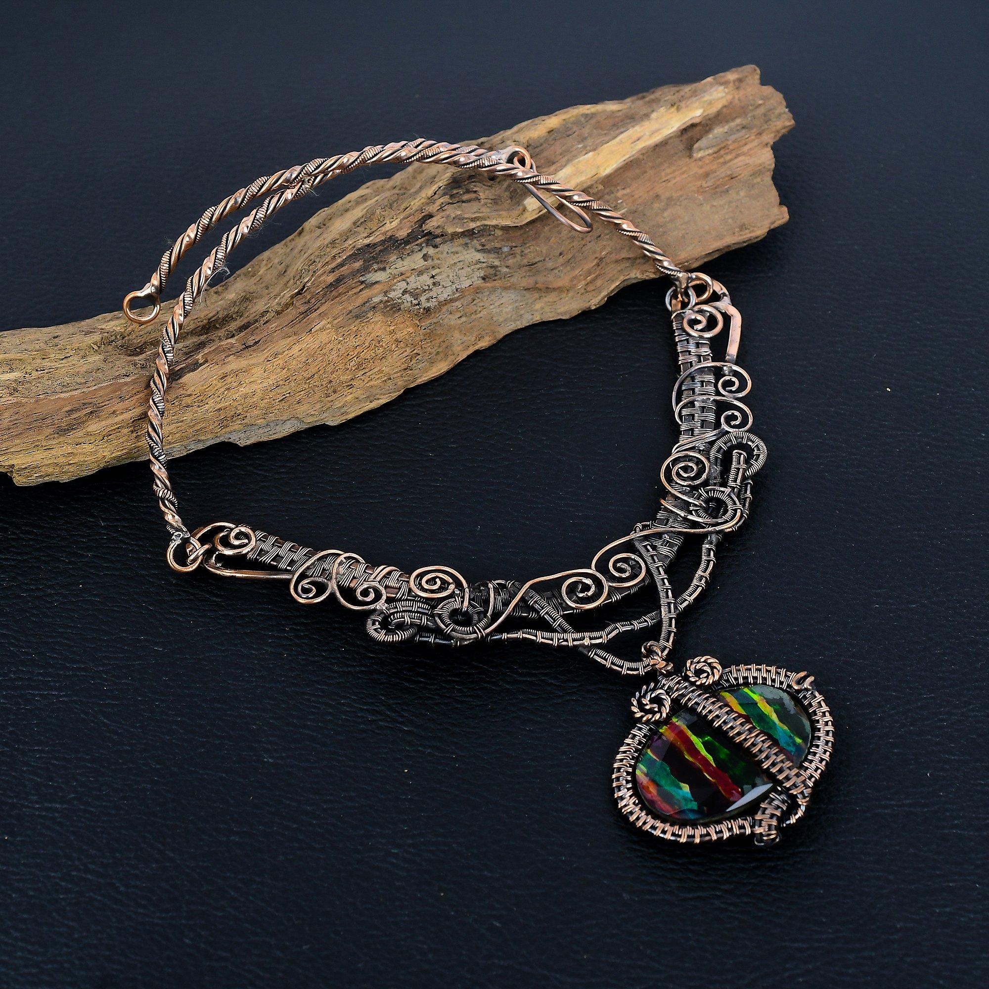

Ammolite Necklace Gemstone Jewelry, 999 Copper Wire Wrapped Necklace Necklace, Adjustable Handmade Chain Necklace Gift For Wife Jewelry