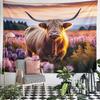 "Highland Cow in Lavender Field Sunset" Pattern Wall Hanging Tapestry Decorative Tapestry Home Decor for Bedroom and Living Room