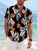 Hawaiian Leaf Pattern Men's Casual Shirt - Short Sleeve Button- Design, for Summer Outdoor and Casual Wear, Daily Outfits