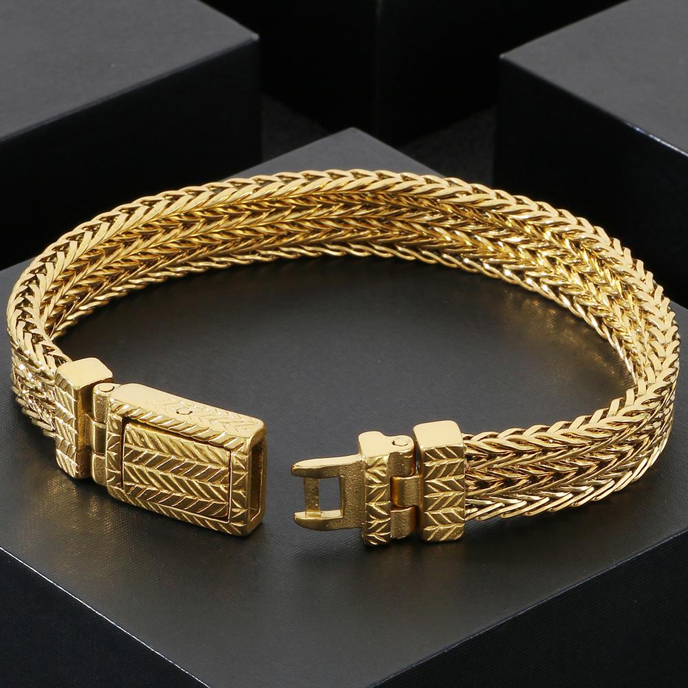 Retro Mannen Armband voor Mannen Gouden Kleur Roestvrij Staal 10MM Breedte Kielketting Heren Armbanden Om de Hand Pols Sieraden Accessoires