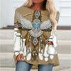 New 3D Ethnic Tribal Style Printed Round Neck Women's T-shirt Long-sleeved Bottoming Shirt Casual Loose Top Breathable Pullover