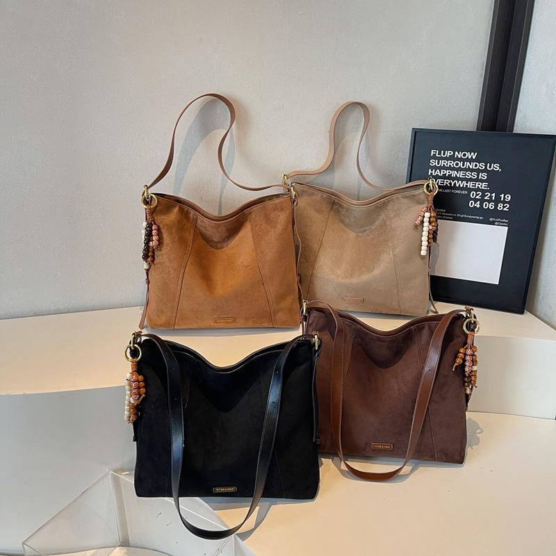 Solid Color Faux Suede Sewing Tote Bag Retro Sweet Commuting Shoulder Bags 2026 Fashi Large Capacity Versatile Bags for Women