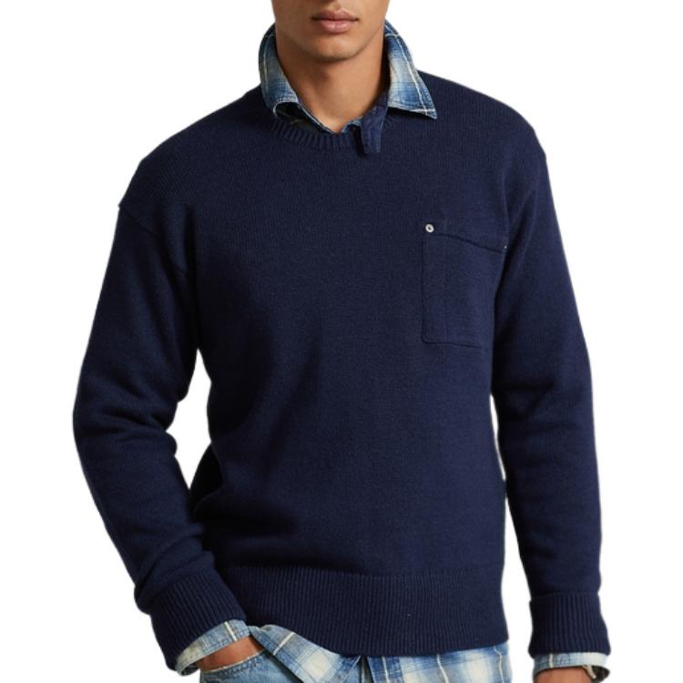 Polo Ralph Lauren Solid Color Cotton Pocket Crew Neck Sweater Men sweater Navy-Blue MNPOSWE16821181-410