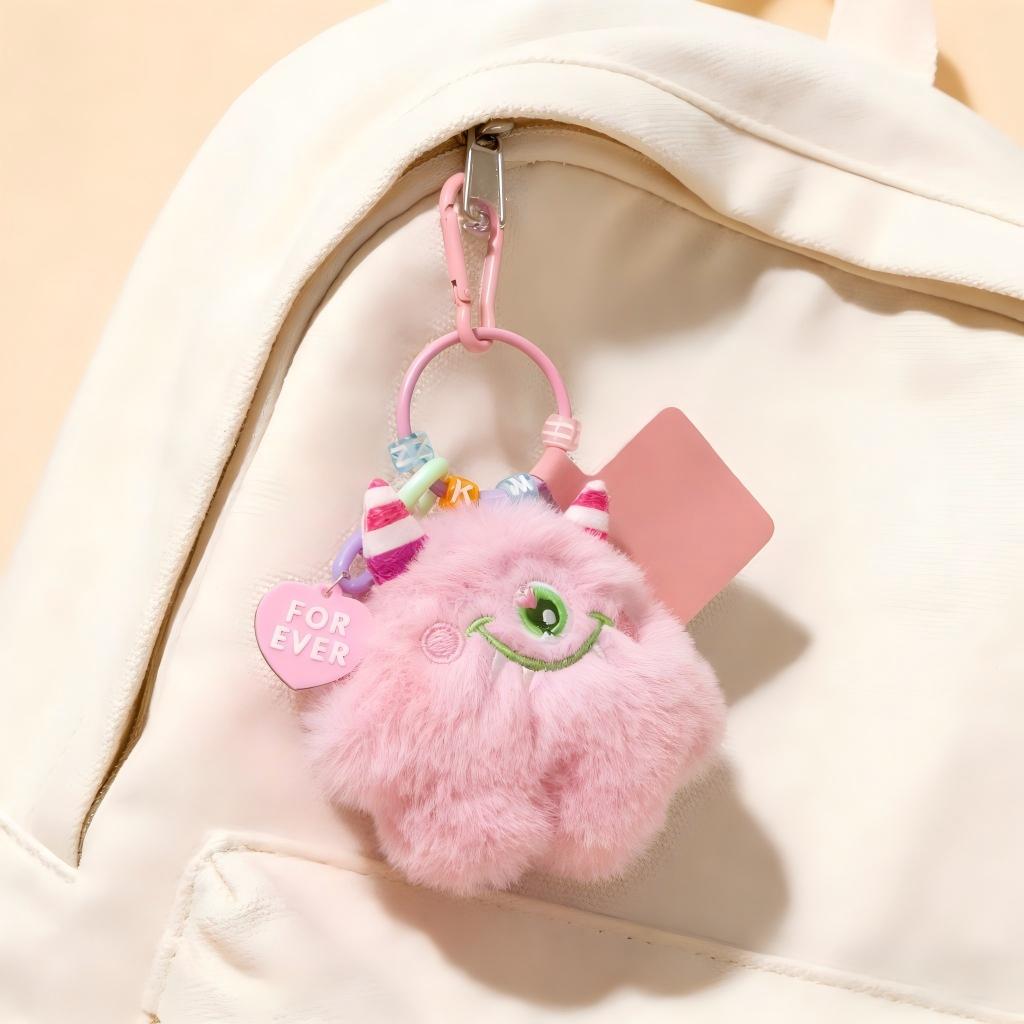 Monster Plüschtier Schlüsselanhänger mit bunter Kette, Kreativer Puppen-Taschenanhänger, Niedliches Geschenk für Kinder Frauen Männer für Rucksack Handtasche