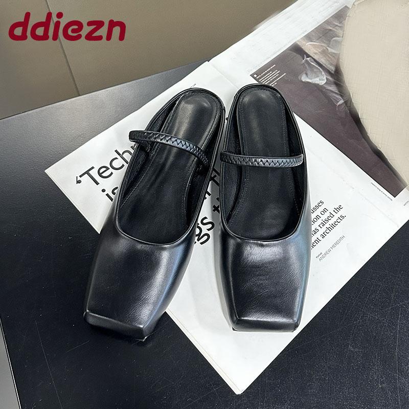 Fashion Big Size Fashion Square Toe Ladies Flats Sandals Slides Shoes Female Slip On Footwear Women Flats Sandals Slippers Shoes Mules