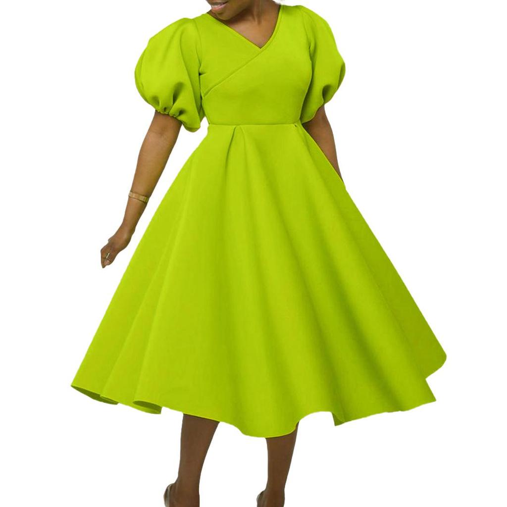 Rochie africană cu mâneci bufante cu decolteu în V - Moda 2023 pentru femei