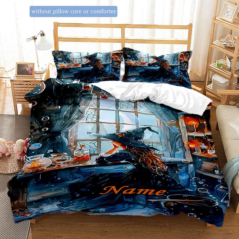 Windowsill Witch Duvet Cover Soft Bedding Set For Bedroomdorm Personalized Name Threepiece Set 1 Duvet Cover And 2 Pillowcases Perfect Gift For All