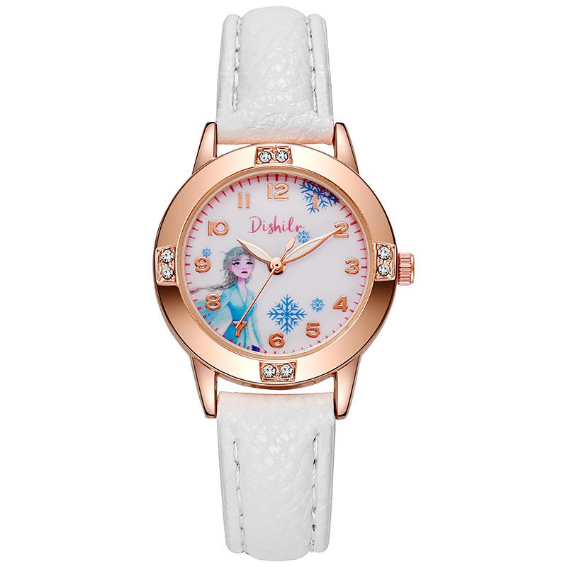 Disney Children s Watch for Kids Boys and Girls Cute Cartoon Princess Elsa Diamond Watch Student Quartz Watch Gift белый