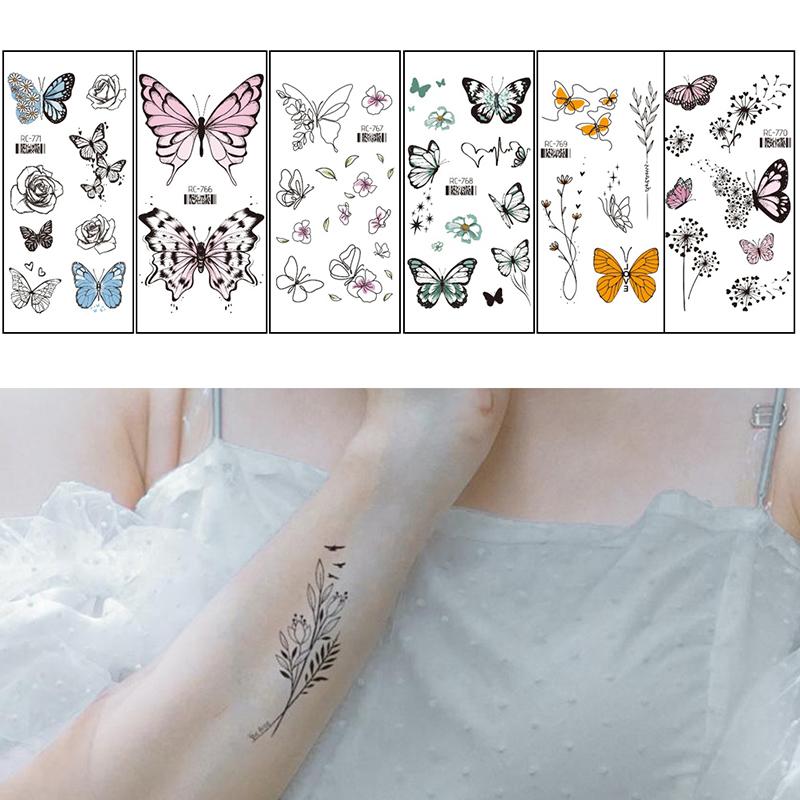 Waterproof Temporary Tattoo Stickers Black Butterfly Rose Transfer Flash Tatoo Women Sexy Neck Hand Chest Body Art Fake Tattoos