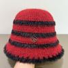Plush Knitted Striped Bucket Hat Women's Autumn and Winter Wool Bucket Hat