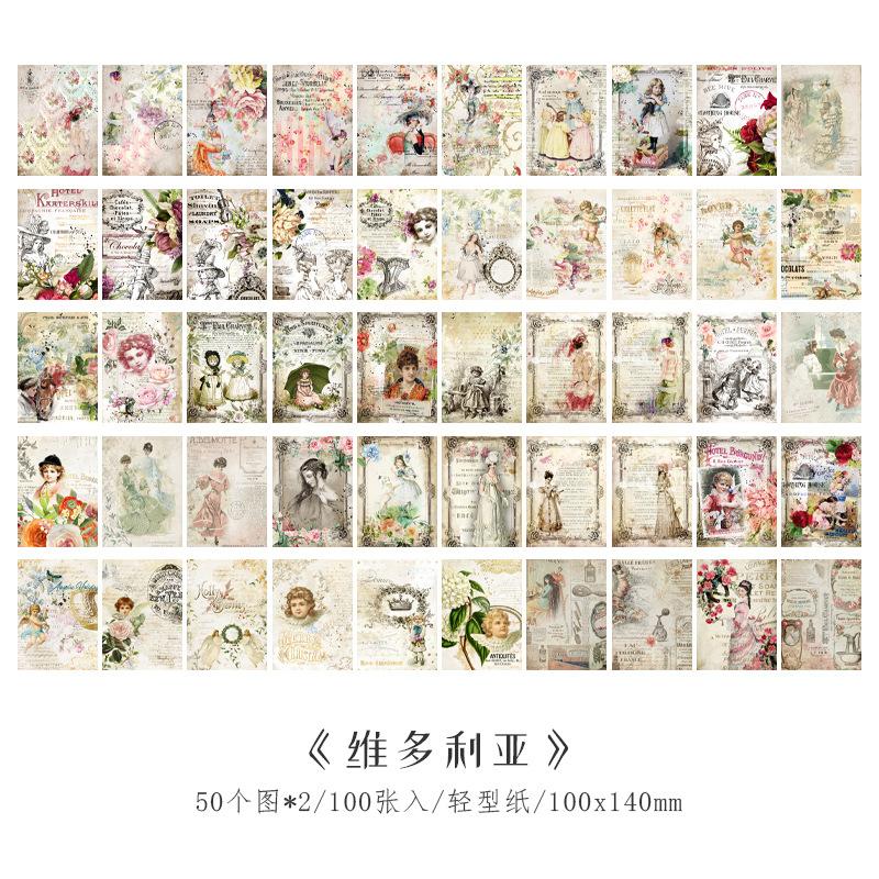 

100 pcs Retro Style Decorative Paper Pad, Light Vintage Journal Supplies, DIY Note Background