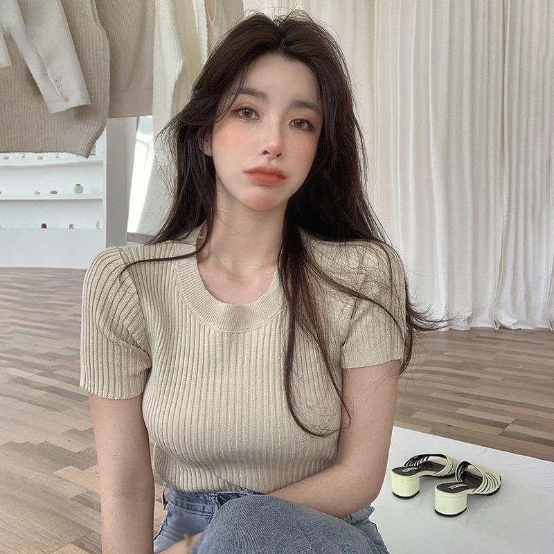 

Женские топы Тонкие повседневные однотонные с короткими рукавами One Size