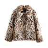 European & American High Street Autumn Faux Fur Leopard Print Lapel Jacket for Women