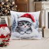 1pc Christmas Cat Pillowcase, Soft Short Plush, Modern Print, Machine Washable, Polyester Decorative Cushion Cover, for Sofa, Living Room, Bedroom - 1