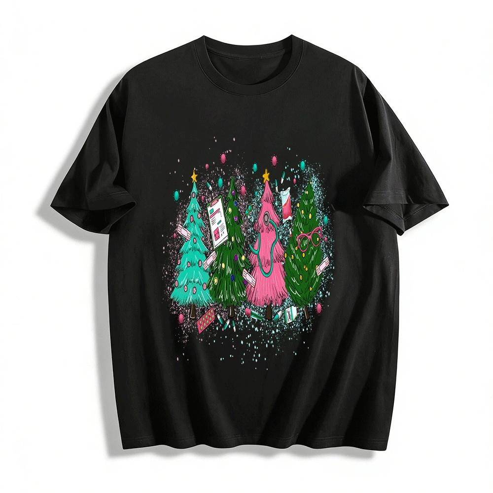 Christmas Medical Themed Print Top For Healthcare Workers Pure cotton T-shirt XXS