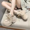 Fashion Women Walking Sneakers Autumn Lace-up High Platform Chunky Shoes Breathable Leather Shoes 10.5CM Winter Wedge Heels Casual Shoes