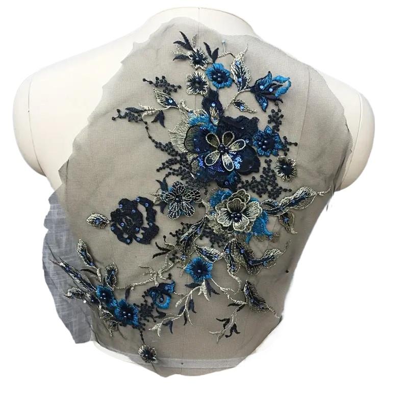 1 st Spetskant Tyg Mesh Krage För Bröllopsklänning Kostymer Spetsblommor Patch Gör-Det-Själv Tillbehör 33X26CM