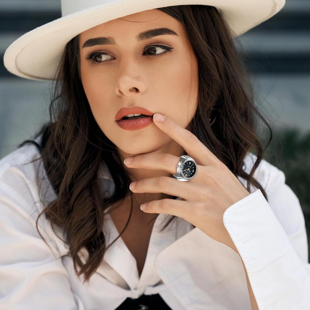 Ring Watch Women Stainless Steel Free Size Ring Watch Color Changing Ring Clock Analog Waterproof Quartz Watch Fashion Accessory - Birthday Christmas