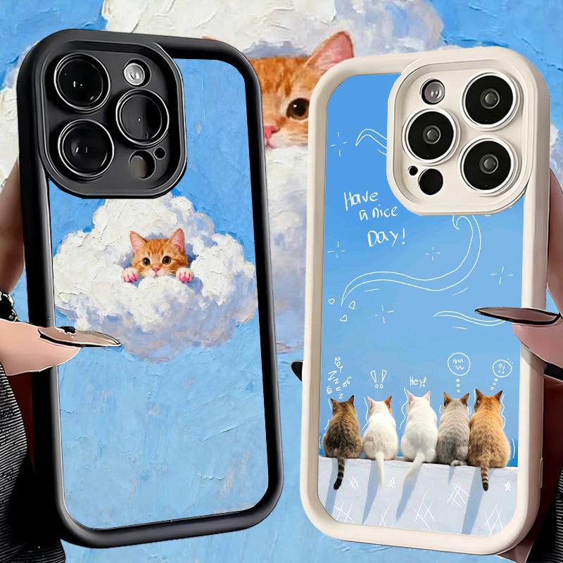 Phone Case for iPhone 17 Air 16E 15 16 Pro Max Cat Cute Kitten Cartoon Cover 14 Plus 13 12 Mini Soft Shell Silicone Fundas