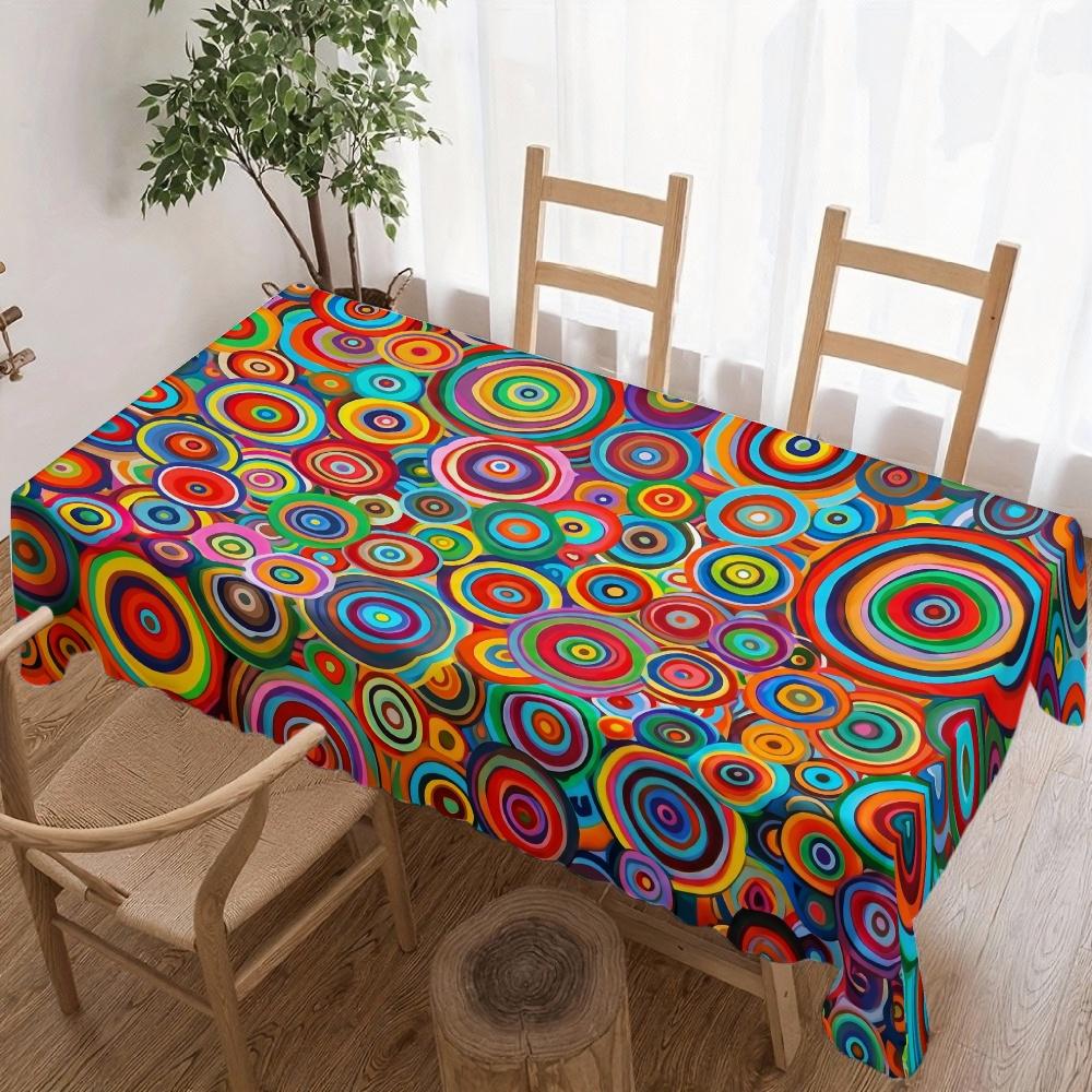 Jingyue Pet Unisex Colorful Circles Rectangle Table Cloth For Table Decor Kitchen Dining Waterproof Reusable Tablecloth For Table Wedding Party
