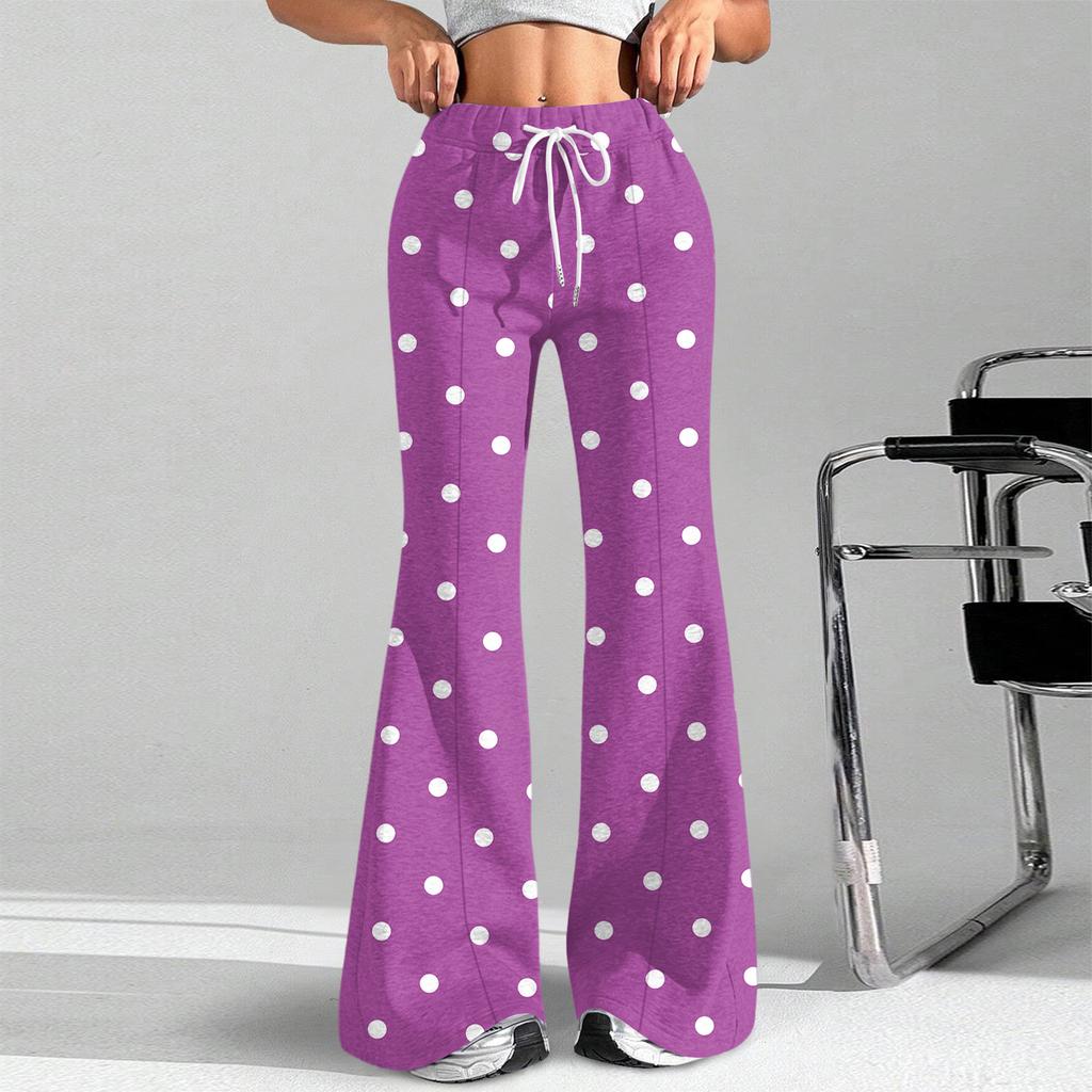 Women's Fashion Loose Drawstring Waist Polka Dot Printed Casual Sports Pants Casual Flared Pants
