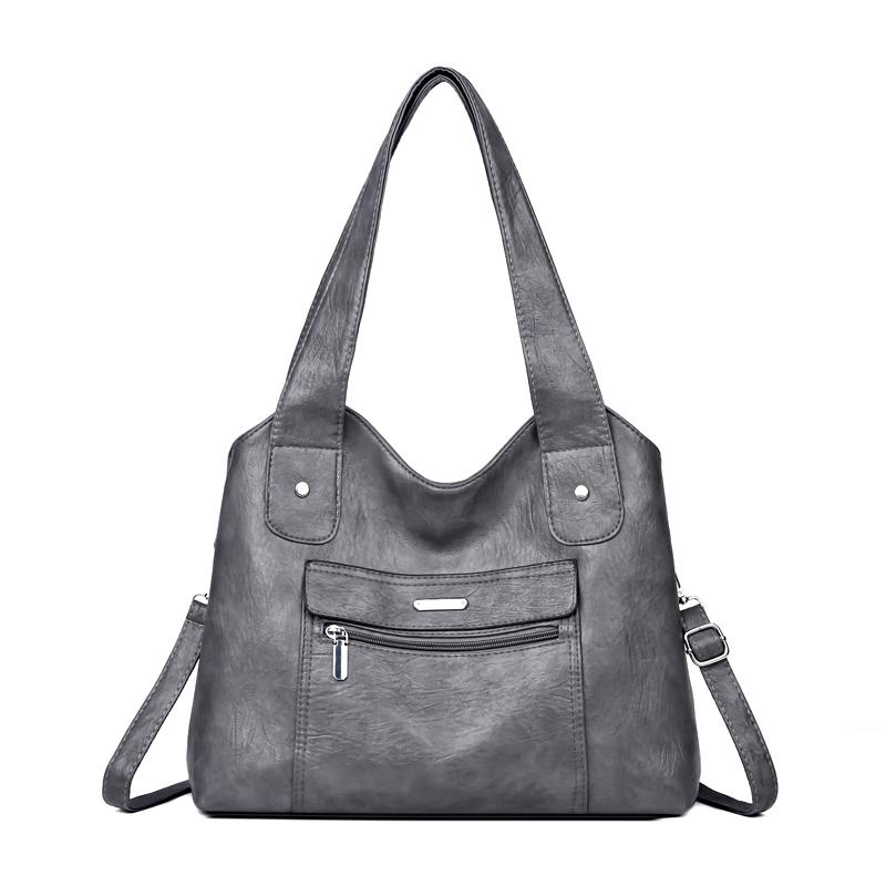 

Многослойная мягкая кожаная сумка для мам среднего и пожилого возраста, женская сумка-тоут большой вместимости, винтажная сумка через плечо серый