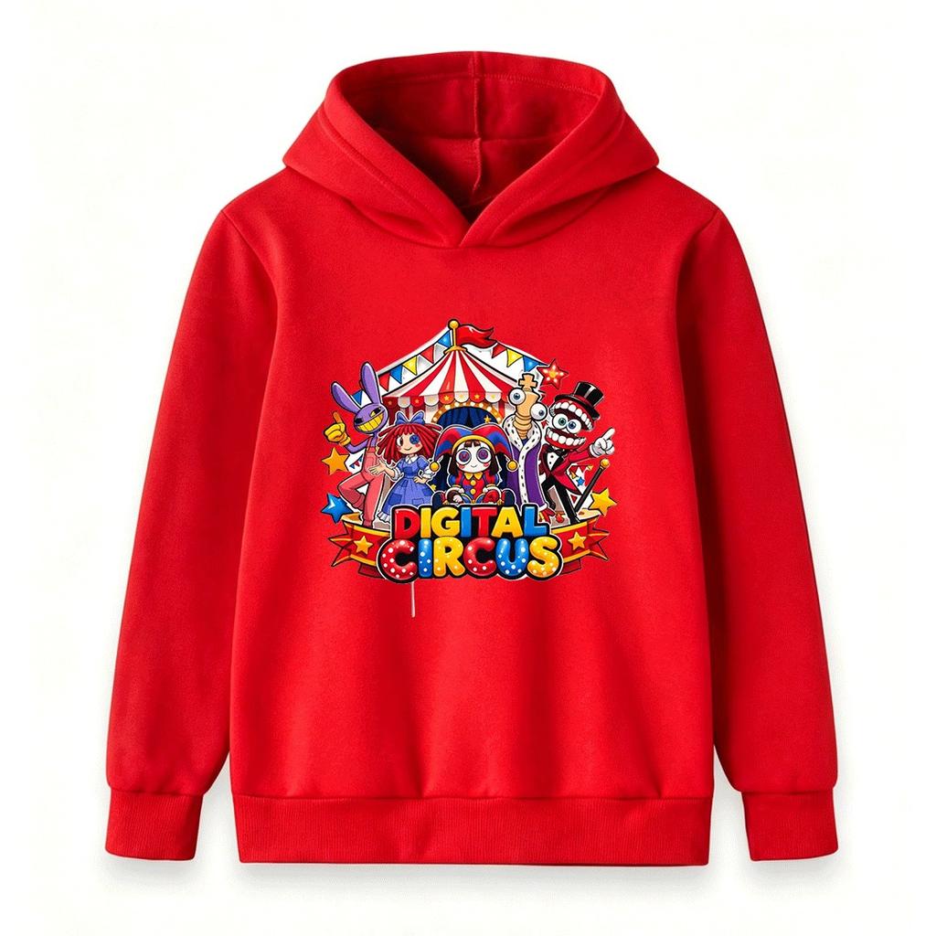 Kids Boys Girls Funny Circus Cartoon Print Hoodie Casual Long Sleeve Pullover Hooded Sweatshirt For Children Daily Wear