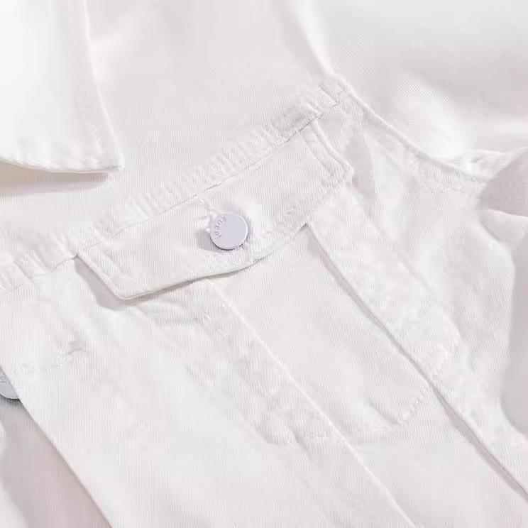 Men's Slim Fit White Washed Denim Jacket - Trendy Korean Style Long Sleeve Outerwear