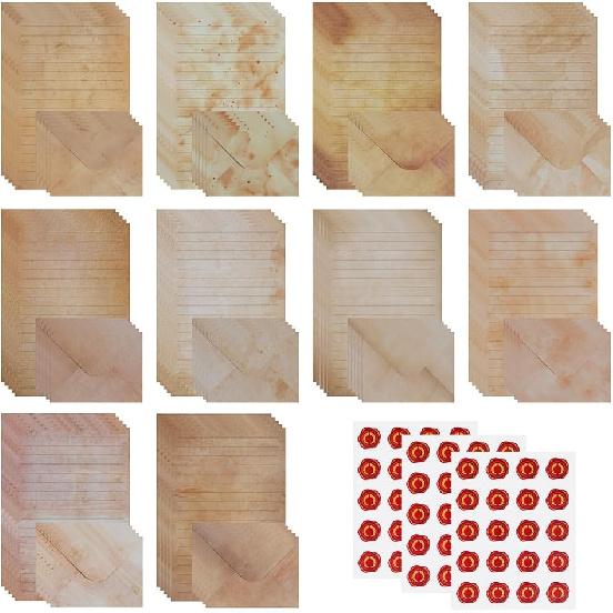 160 Pcs Stationery Paper Set (50 Writing Papers + 50 Matching Envelopes + 60 Round Dot Stickers), Unique Marble Pattern Style Writing Stationery