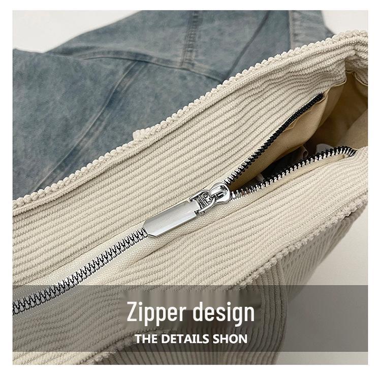 Corduroy Retro Fashion Tote - Multi-Pocket, Large Capacity Handbag.