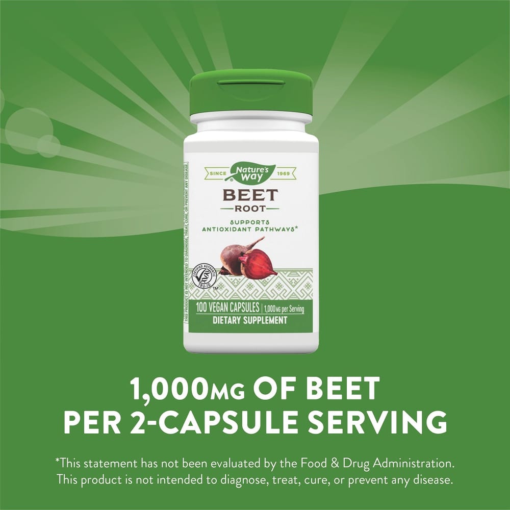 Nature's Way Beet Root 1000mg Veggie Capsules 100 Counts (500mg per capsule)