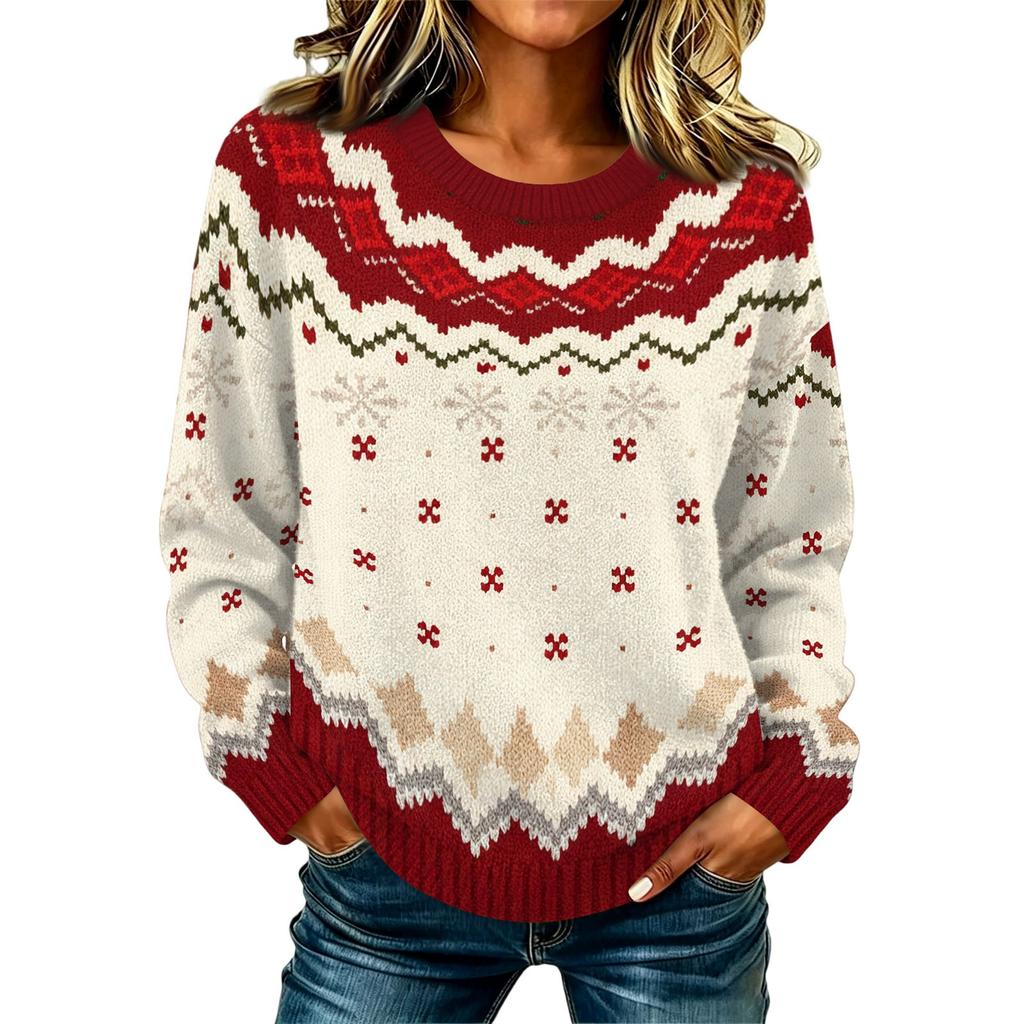 Maglione da donna casual elegante a maniche lunghe con scollo a V e stampa geometrica