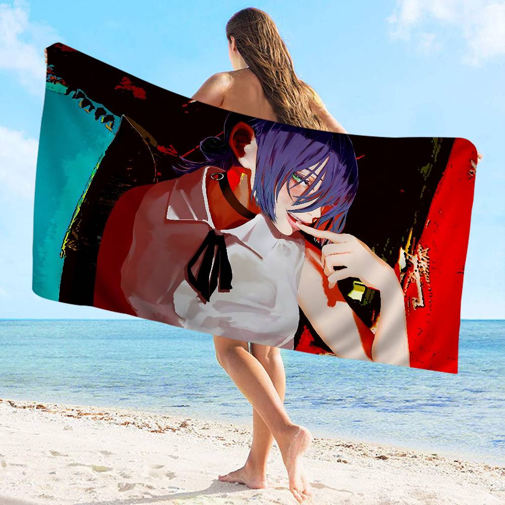 Popular Action Anime C-Chainsaw M-Man R-Reze A-Arc Microfiber Printed Beach Towel Yoga Beach Running Absorbent Soft Towel