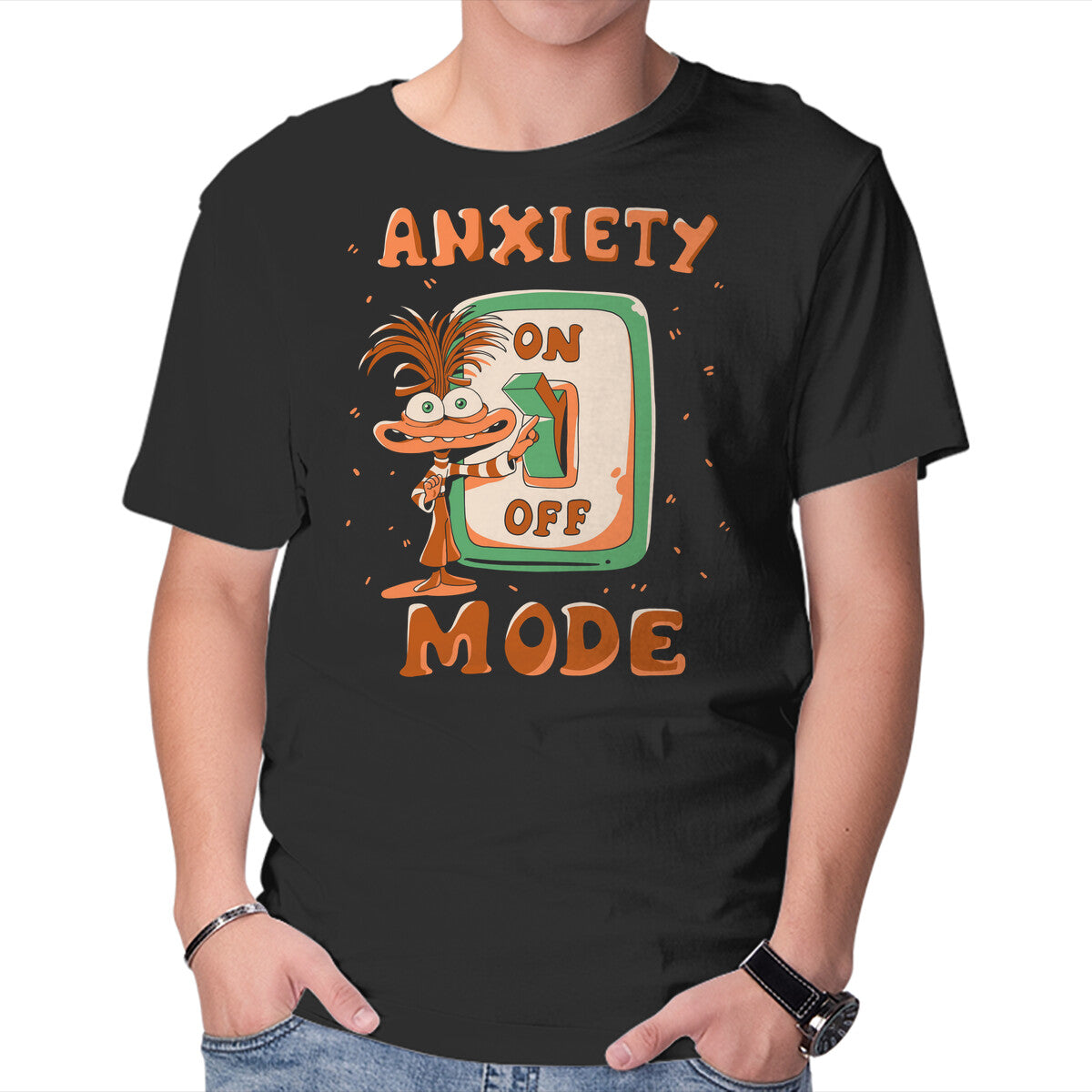 Unisex Crew Neck T-Shirt Anxiety Mode Graphic Short Sleeve Casual Tee XXXXL
