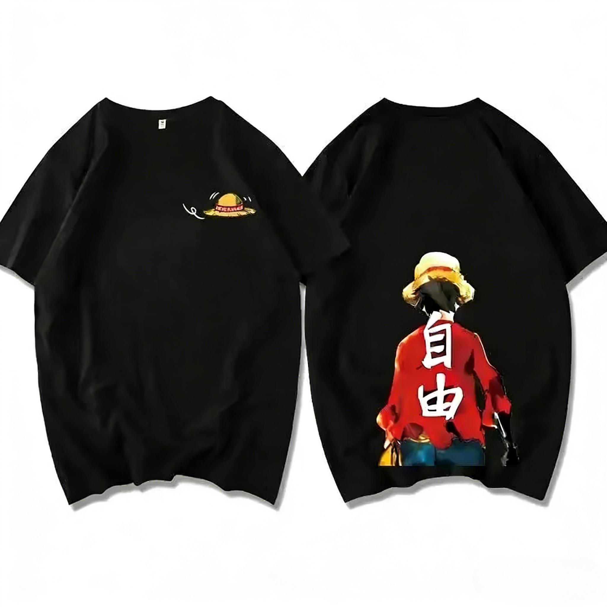 

2026 New Japanes One Piece Luffy Print Couple Tshirt for Unisexs Clothing Women Summer Short Sleeve Cotton Tees Casual Y2K Tops S