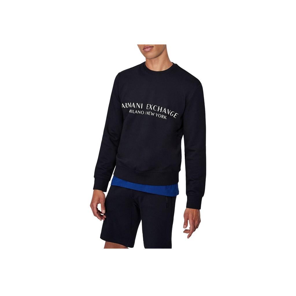 Armani Exchange FW22 Letter Print Crew Neck Pullover Sweatshirt Men sweatshirt Navy-Blue 8NZM88-ZJKRZ-1510