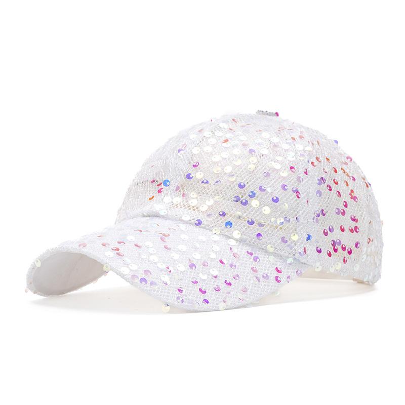 Boné de Beisebol de Lantejoulas Feminino Verão Boné de Malha Respirável Chapéu de Sol para Exterior