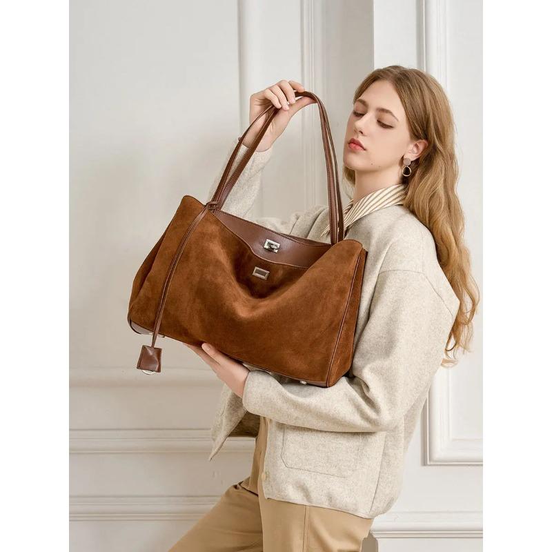 High-End Feel Lazy Style Frosted Cowhide Single Shoulder Women's Armpit Bag Large Capacity Commuting Tote Bag