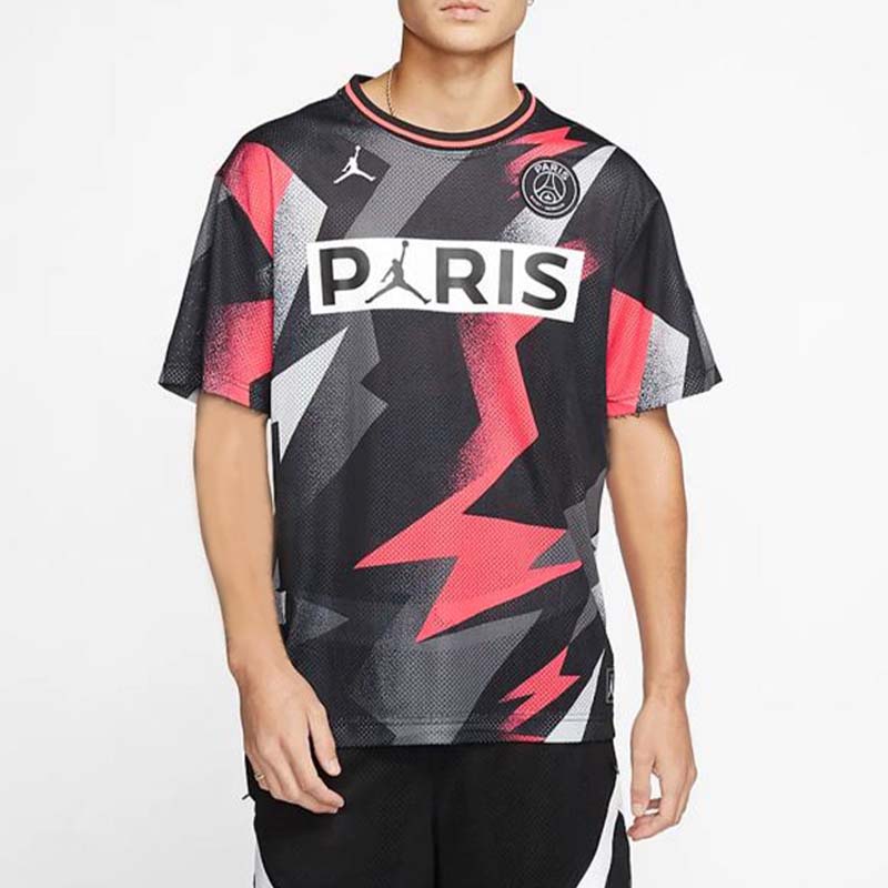 Jordan Paris Saint-Germain Mesh Football Training Short Sleeve T-Shirt Men Tops Black BV2027-010