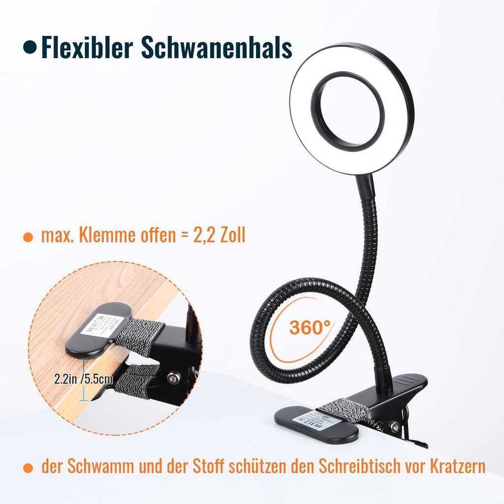 Creative USB Clip-On Table Lamp with Flexible Hose and 3-Color Dimming for Eye Protection and Reading
