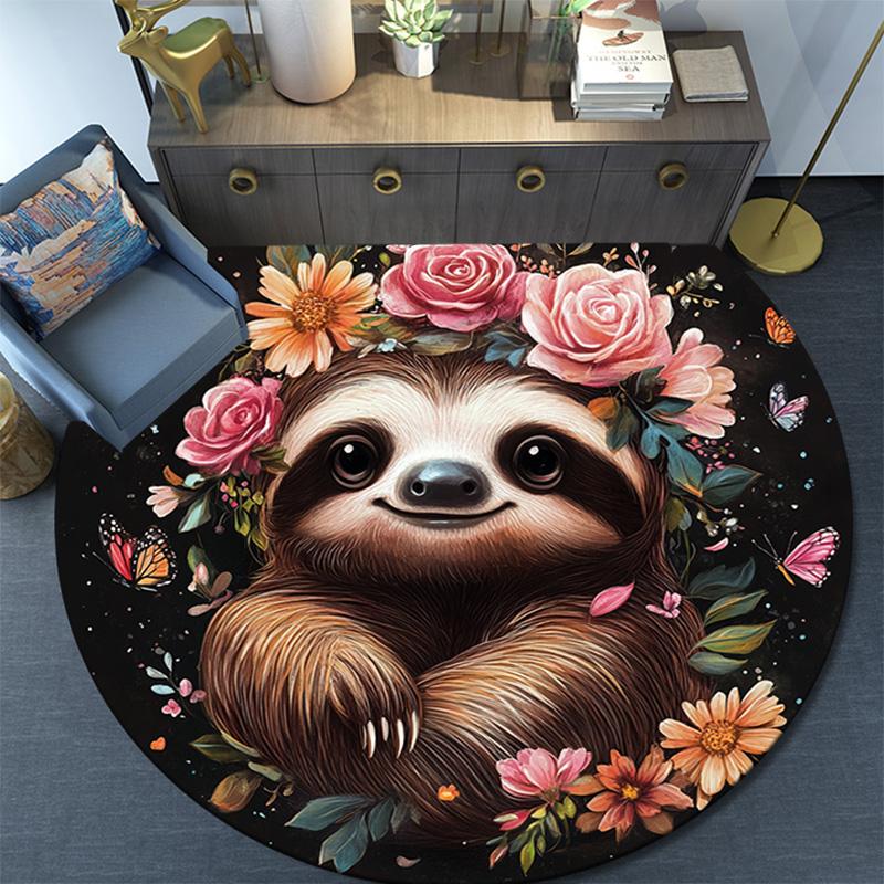 Sloth Round Area Rug,Carpet Rug for Living Room Bedroom Sofa Playroom Decor,Non-slip Floor Mat