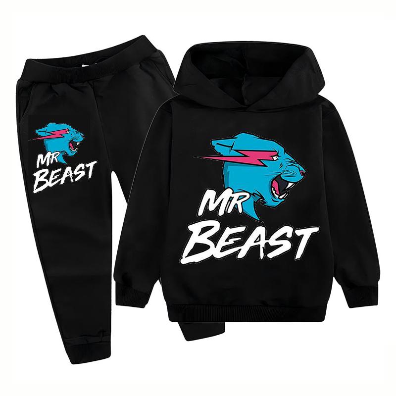 2026 Podzim Ležérní Mr Beast Kreslený Děti Kluci Dívky Potisk cool Dlouhý rukáv Fleecová Mikina s kapucí Dlouhé Kalhoty Oblek Festival Venkovní Denní nošení
