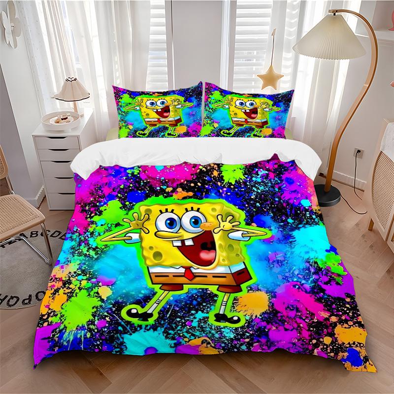 SpongeBob SquarePants Artwork Bedding Set Comforter Cover Gift for Bedroom,Includes 1 Cover and 2 Pillowcases, No InsertB660