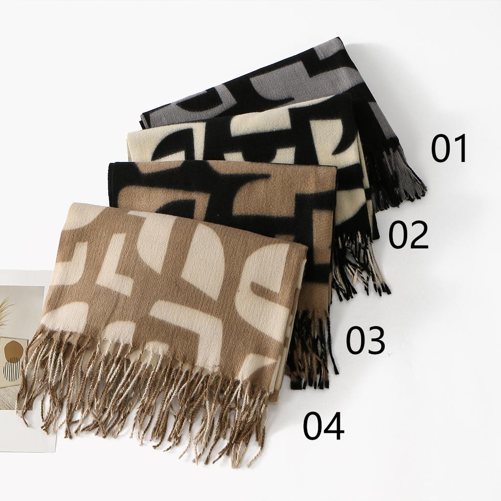 Winter Women Scarf Classical Geometric Print Lady Shawls Cotton Soft Oversize Hijabs Neck Headband Tassel Foulard 174*69Cm